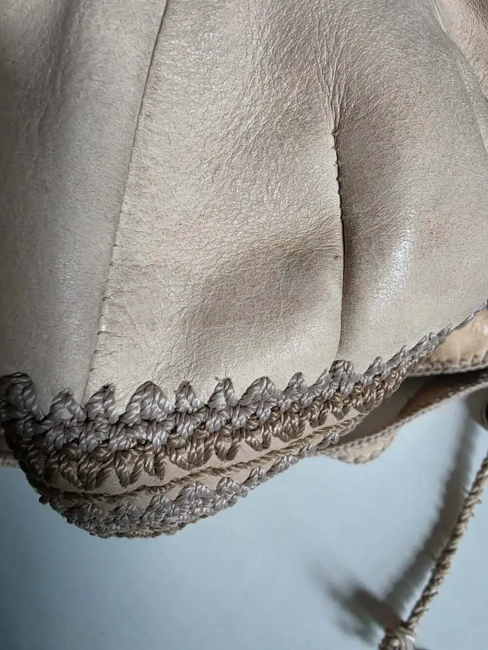 The Sak Leather Women's Crochet Trim Medium Hobo Beige Bag